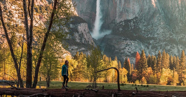 YO-falls-hiker-autumn_UnsplashCaseyHorner_FB1200 Hiking in autumn near Yosemite Falls