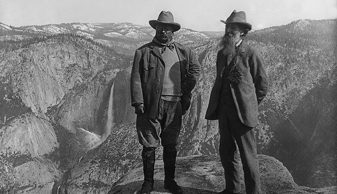 Muir_and_Roosevelt_Wikimedia-PublicDomain_680x392 U.S. President Theodore Roosevelt (left) and nature preservationist John Muir, founder of the Sierra Club, on Glacier Point in Yosemite National…