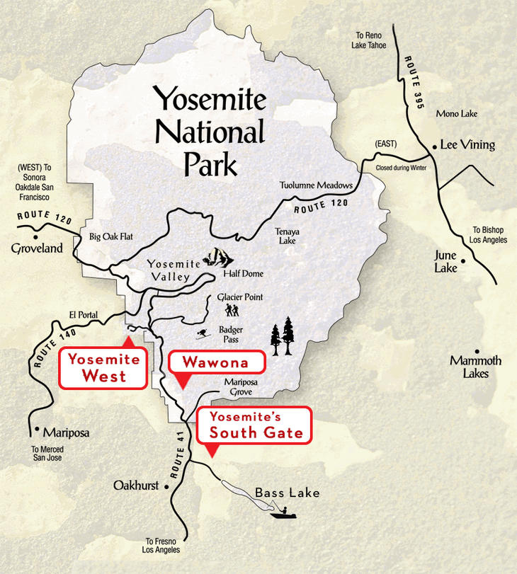 YO-Scenic-Wonders-map Map of vacation rentals at Yosemite. Image courtesy of Yosemite's Scenic Wonders