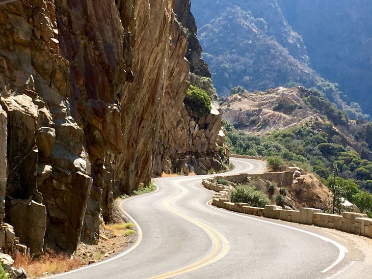 CA Highway 180 winds through the Sierra Nevada Mountains in Kings Canyon National Park.