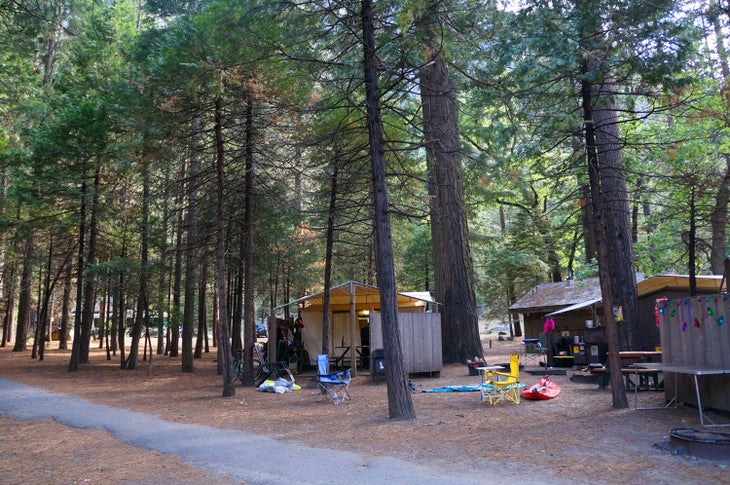 Wooden Housekeeping Cabins near the Merced River in Yosemite National Park.