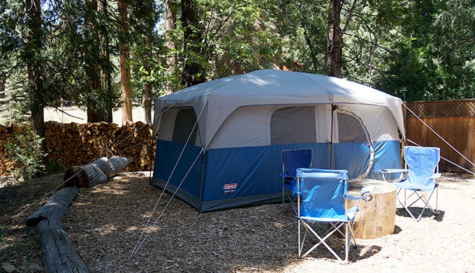 Evergreen-Lodge-Custom-Camping-Tent_Gloria_680 Tent sites set up and ready for you to arrive. Photo by Gloria Wadzinski