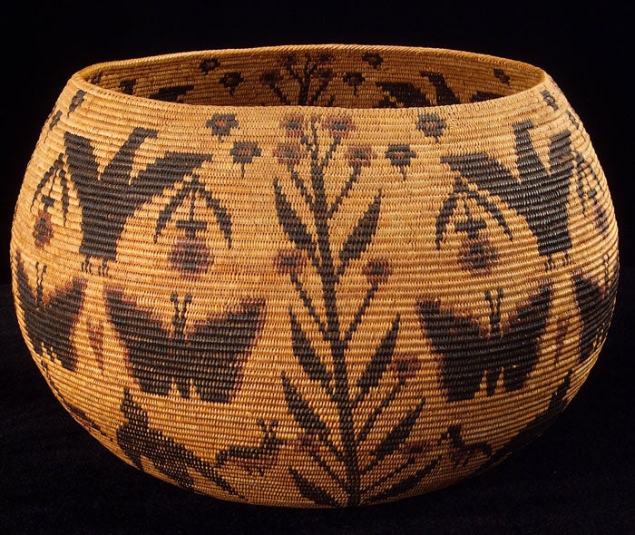 YO-LucyTelles-basket_WikiPD_700 Basket woven by Miwok-Mono Paiute artist Lucy Telles