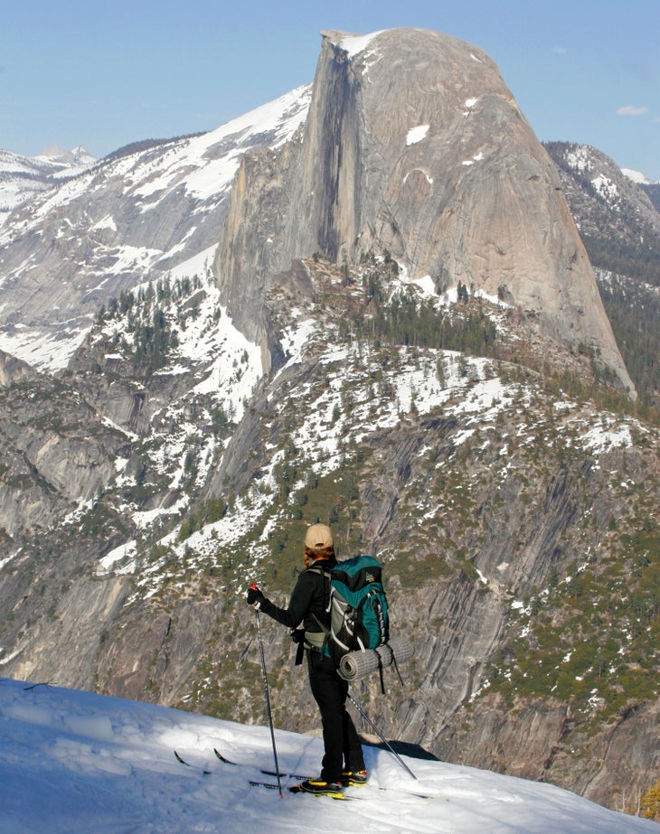 Cross-country skier near the Glacier Point Ski Hut in Yosemite
