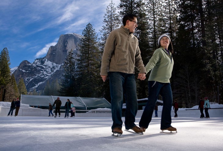 Ice Skating at the rink in Curry Village in Yosemite National Park