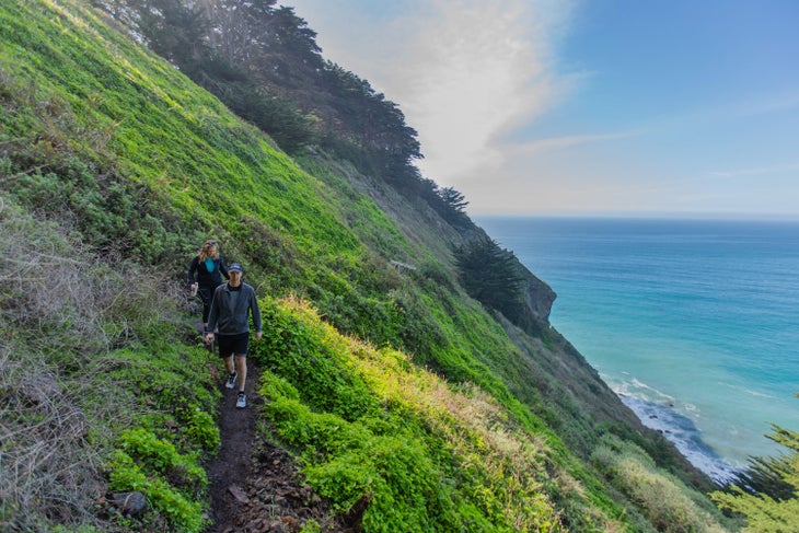 Hikers on the Black Swift Fall Trail near San Simeon