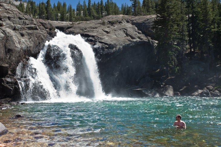 Waterfall and swimming hole at Glen Aulin High Sierra Camp in Yosemite