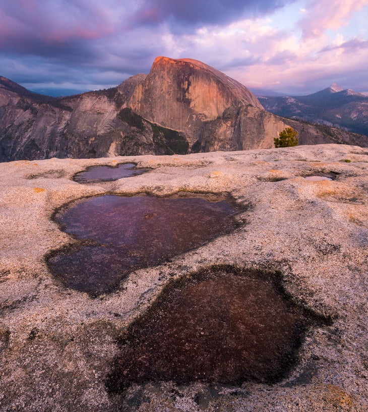 Water settles in the pockets of North Dome in Yosemite