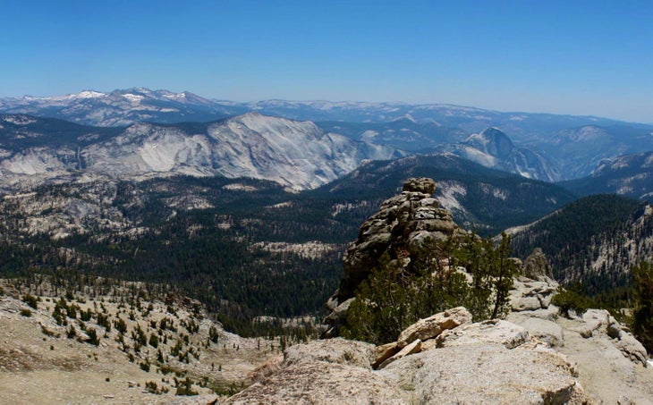 View of Half Dome (right) from the summit of Mt. Hoffmann in Yosemite